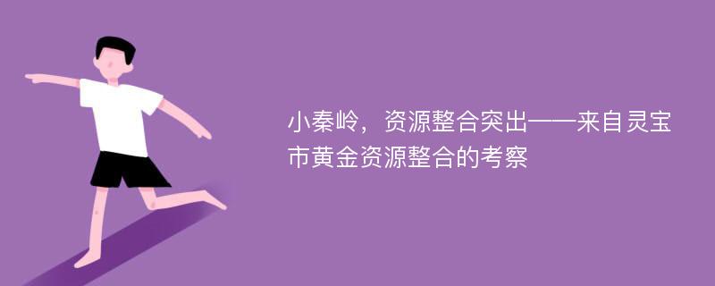 小秦岭，资源整合突出——来自灵宝市黄金资源整合的考察