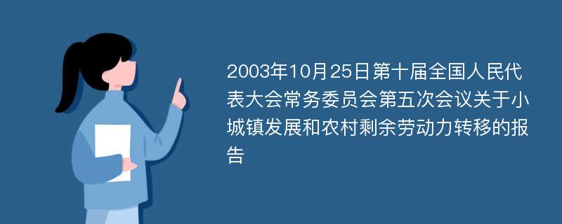 2003年10月25日第十届全国人民代表大会常务委员会第五次会议关于小城镇发展和农村剩余劳动力转移的报告